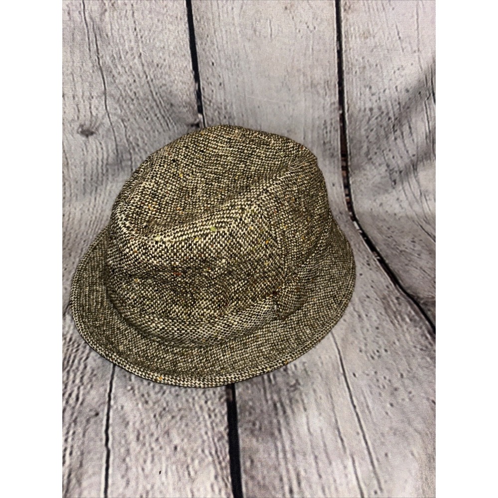 Harrods Tweed Green Brown Wool Scotland Hand Woven Fedora Hat